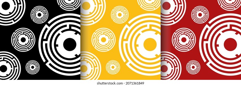 Escape Room Collection Pattern Or Background In Three Color Versions. Quest Room Design Template Concept. Background Design, Modern Trend Design. Vector Illustration.