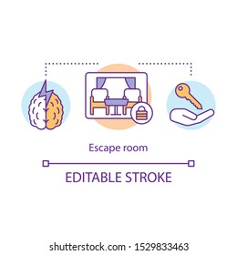 Escape room concept icon. Quest idea thin line illustration. Real life strategy game. Logical, rational thinking. Looking for exit, key. Vector isolated outline drawing. Editable stroke
