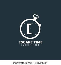 Escape Room Game Logo Icon Vector, Combination Of Timer And Door