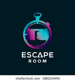 Escape Room Game Logo Icon Vector, Combination of Timer and Door