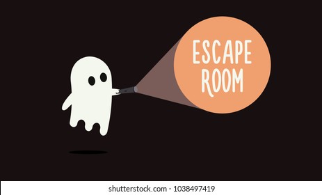 Escape Room games background concept with ghost and flashlight. Vector Illustration