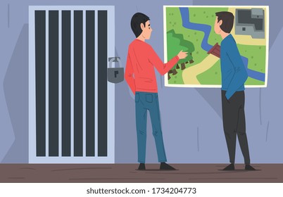 Escape Room Interior, Reality Quest with People Finding Way out and Searching of Treasure Vector Illustration