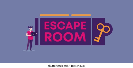 Escape room. Mysterious quest with challenge for logic maze modern reality with possible solutions real time puzzle game with vivid and memorable emotions master escape from vintage vector dungeon.