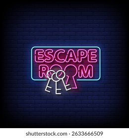 escape room neon sign with brick wall background vector