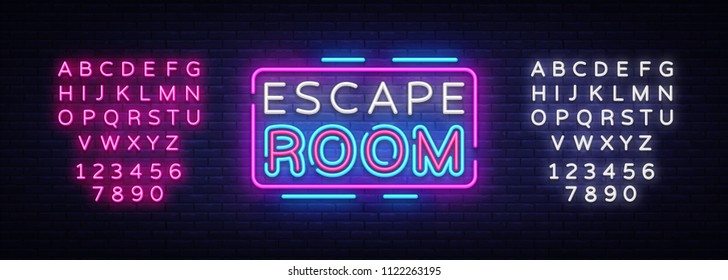 Escape Room neon signs vector. Escape Room Design template neon sign, light banner, neon signboard, nightly bright advertising, light inscription. Vector illustration. Editing text neon sign - Shutterstock ID 1122263195