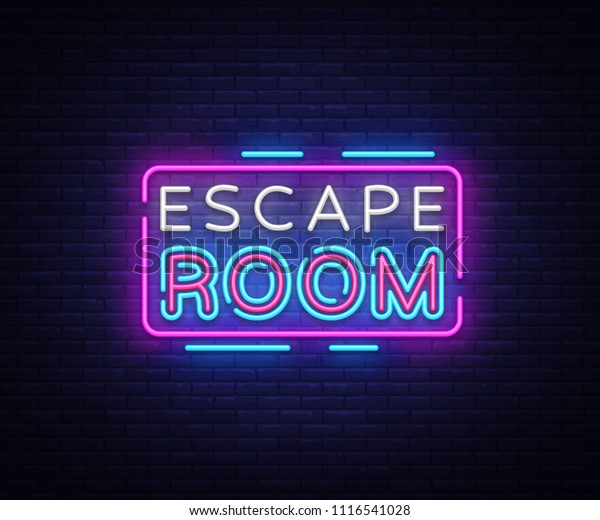 Escape Room neon signs\
vector. Escape Room Design template neon sign, light banner, neon\
signboard, nightly bright advertising, light inscription. Vector\
illustration