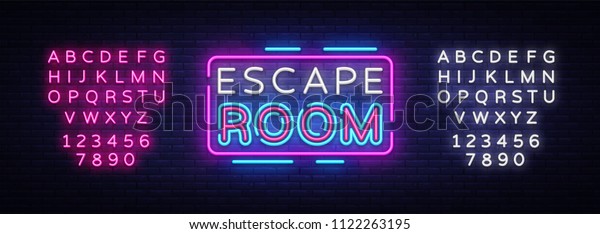 Escape Room Neon Schilder Vektor Escape Stock Vektorgrafik Lizenzfrei