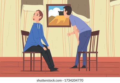 Escape Zimmer mit Menschen versuchen, Puzzle in alten Raum Räume, Unterhaltung, Investigation Game Concept Vector Illustration zu lösen
