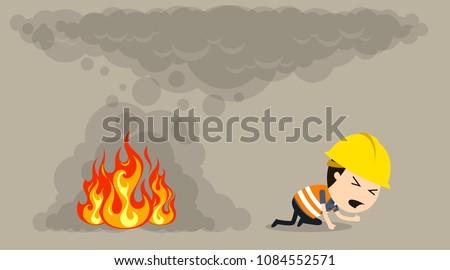 Escape from the smoke of a fire, Vector illustration, Safety and accident, Industrial safety cartoon