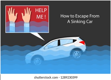 Escape Submerged Car Sinking Accident Vehicle Water Dangerous Flooded Seatbelt Damaged Break Window Tool Driver