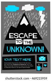 Escape To The Unknown! (Flat Style Vector Illustration Travel Quote Poster Design) With Text Box