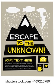 Escape To The Unknown! (Flat Style Vector Illustration Travel Quote Poster Design) With Text Box