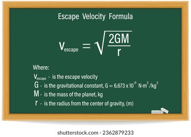 Escape Velocity Formula on a green chalkboard. Education. Science. Formula. Vector illustration.