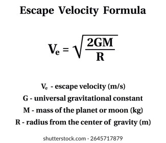 Fórmula de velocidad de escape sobre el fondo blanco. Educación. Ciencia. Escuela. Ilustración vectorial.	