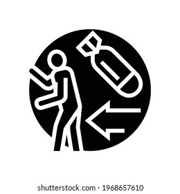 escapar de la guerra de los glifos de los refugiados vector. escape del signo de refugiado de guerra. símbolo de contorno aislado ilustración negra