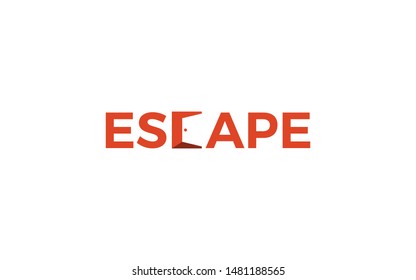 Escape word mark logo forms the negative space of an open door on the letter C