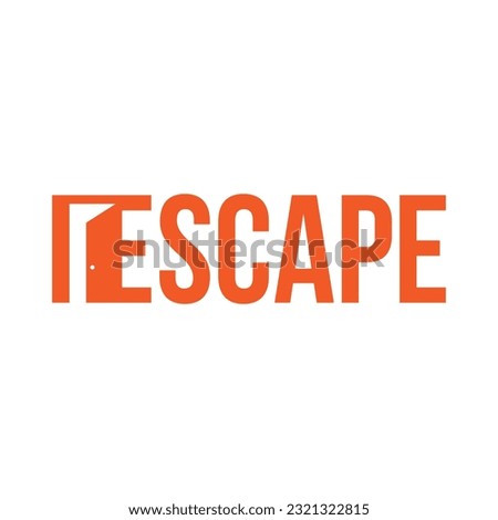 Escape word mark typography logo design concept vector. Word mark escape letter E with door icon isolated on a white background