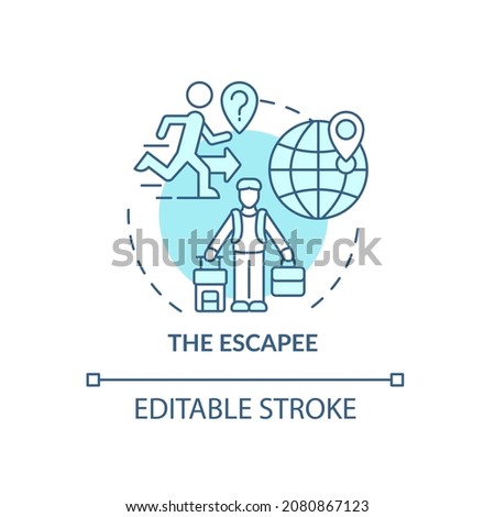 Escapee blue concept icon. Type of expats abstract idea thin line illustration. Person seeking for new place of living. Refugee and fugitive. Vector isolated outline color drawing. Editable stroke