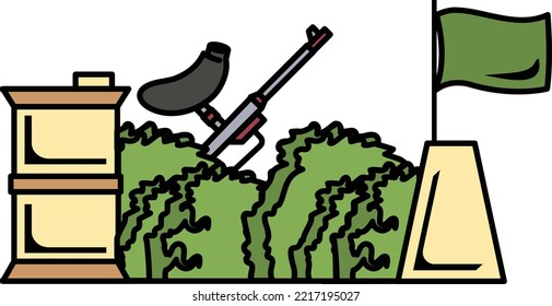 Escaping and Hidden Place vector color icon design, Shooting sport symbol, extreme sports Sign, skeet shooting and trapshooting stock illustration, Sack of leaves and Barrels Concept