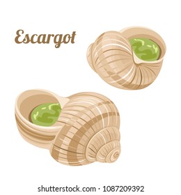 Escargot. French Dish Of Snails Isolated On White Background. Vector Illustration In Flat Style. Template For Restaurant Menu, Package And Advertising.