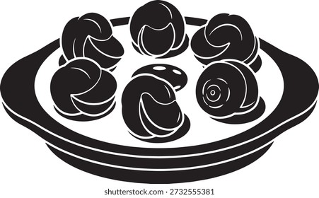 Escargot snail dish silhouette vector icon traditional French delicacy
