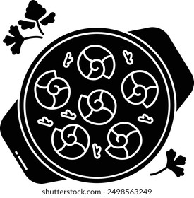 Escargots de Bourgogne solid glyph vector illustration