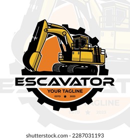 escavator logo design vector with modern illustration