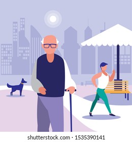 escena of men in park in the city vector illustration design