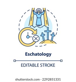 Eschatology concept icon. Study of human destiny end. Christian belief abstract idea thin line illustration. Isolated outline drawing. Editable stroke. Arial, Myriad Pro-Bold fonts used