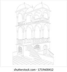 Escher Belvedere, Vector.
Plausible Looking Belvedere Building That Is An Impossible Object. 
Two Dimensional Images To Depict Objects Free Of The Confines Of The Three-dimensional World.