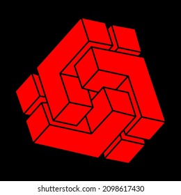 Escher paradox geometry logo. Optical illusion objects. Sacred geometric figures. Optical art. Impossible shapes.