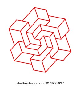 Escher paradox geometry. Optical illusion object. Sacred geometric figure. Optical art. Impossible shapes.
