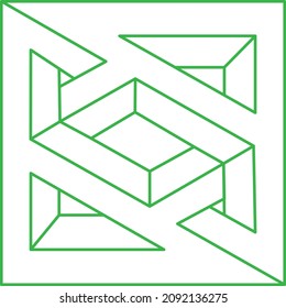 Escher paradox geometry. Optical illusion objects. Sacred geometric figures. Optical art logo. Impossible shapes.