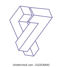 Escher paradox geometry. Optical illusion tattoo in trendy 2022 Very Peri color. Sacred geometric figures. Optical art. Impossible shapes.