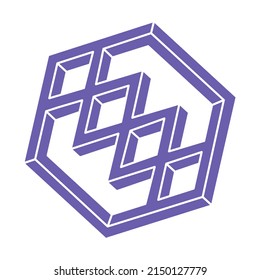 Escher paradox geometry. Optical illusion object. Sacred geometric figures. Op art logo. Impossible shapes.