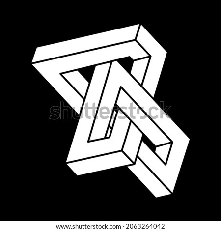 Escher paradox geometry. Optical illusion objects. Sacred geometric figures. Optical art. Impossible shapes.