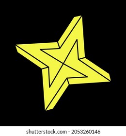 Escher paradox. Impossible shapes. Sacred geometry. Optical illusion. Abstract eternal geometric object. Impossible endless outline. Op art. Impossible geometry symbol on a black background. Line art 
