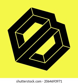 Escher style. Optical illusion object. Sacred geometric figure. Optical art. Impossible shapes.