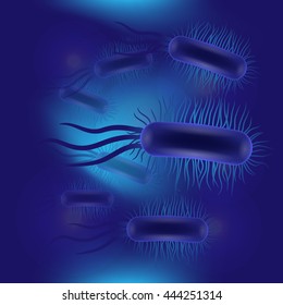 Escherichia coli virus on blue background illustration
