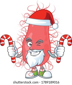 Escherichia humble Santa Cartoon character having candies. Vector illustration