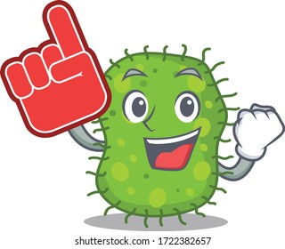 Escherichia presented in cartoon character design with Foam finger