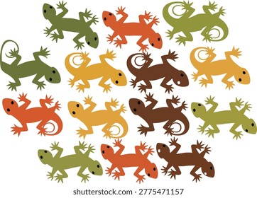 An Escher-inspired pattern of colorful, interlocking lizard shapes in vector format.