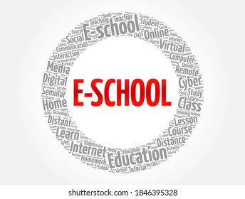 E-school word cloud collage, education concept background