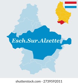 Esch-sur-Alzette Luxembourg Map and Flag - Second City, Belval Quarter and Former Steel Industry Vector Outline
