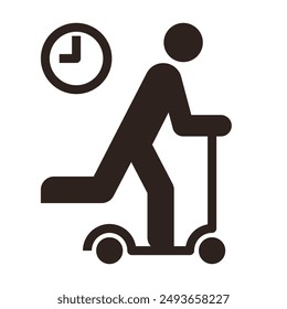 E-scooter icon, kick scooter sign, kick scooter rider symbol, stress concept isolated on white background