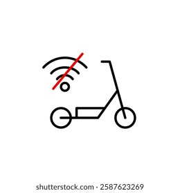 E-scooter and no wi-fi symbol. Offline driving mode, internet access unavailable. Pixel perfect, editable stroke vector icon