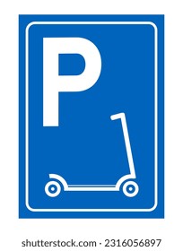 Cartel de estacionamiento de la motocicleta electrónica con letra P y silueta sobre fondo azul.