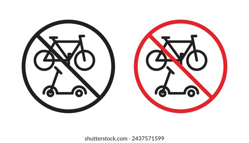 E-Scooter und Elektrofahrräder No-Entry Vector Icon Set. Roller und E-Bike Prohibition Vektor-Symbol für UI-Design.