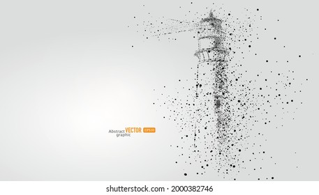 The escort guidance Lighthouse is composed of particles on gray background. Abstract vector shipping business material.