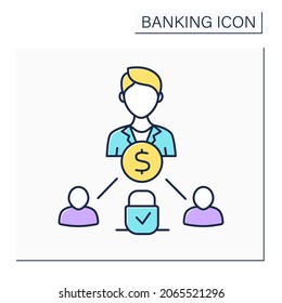 Escrow color icon. Third party holds an asset or funds before transfer from one party to another.Banking functions concept. Isolated vector illustration